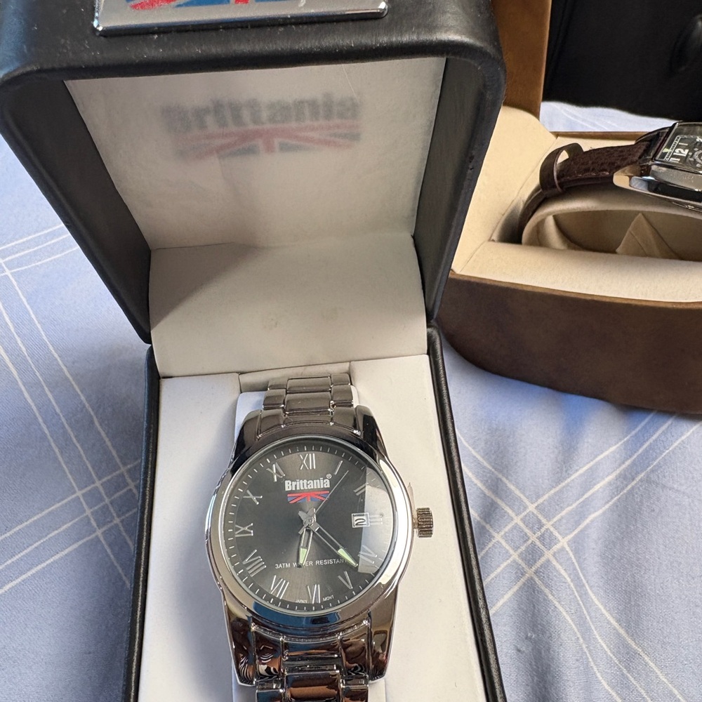 Brittania Men's Silver Stainless Steel Watch with Black Dial